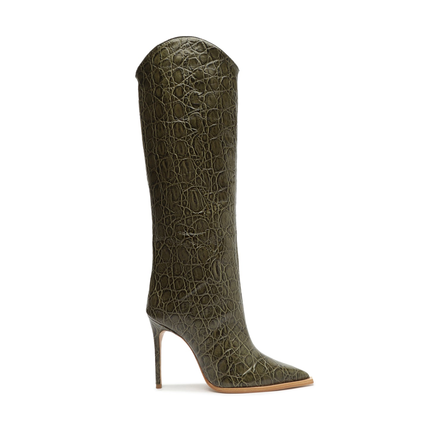 Maryana Welt Wild Leather Boot Boots Open Stock 5 Military Green Crocodile-Embossed Leather - Schutz Shoes