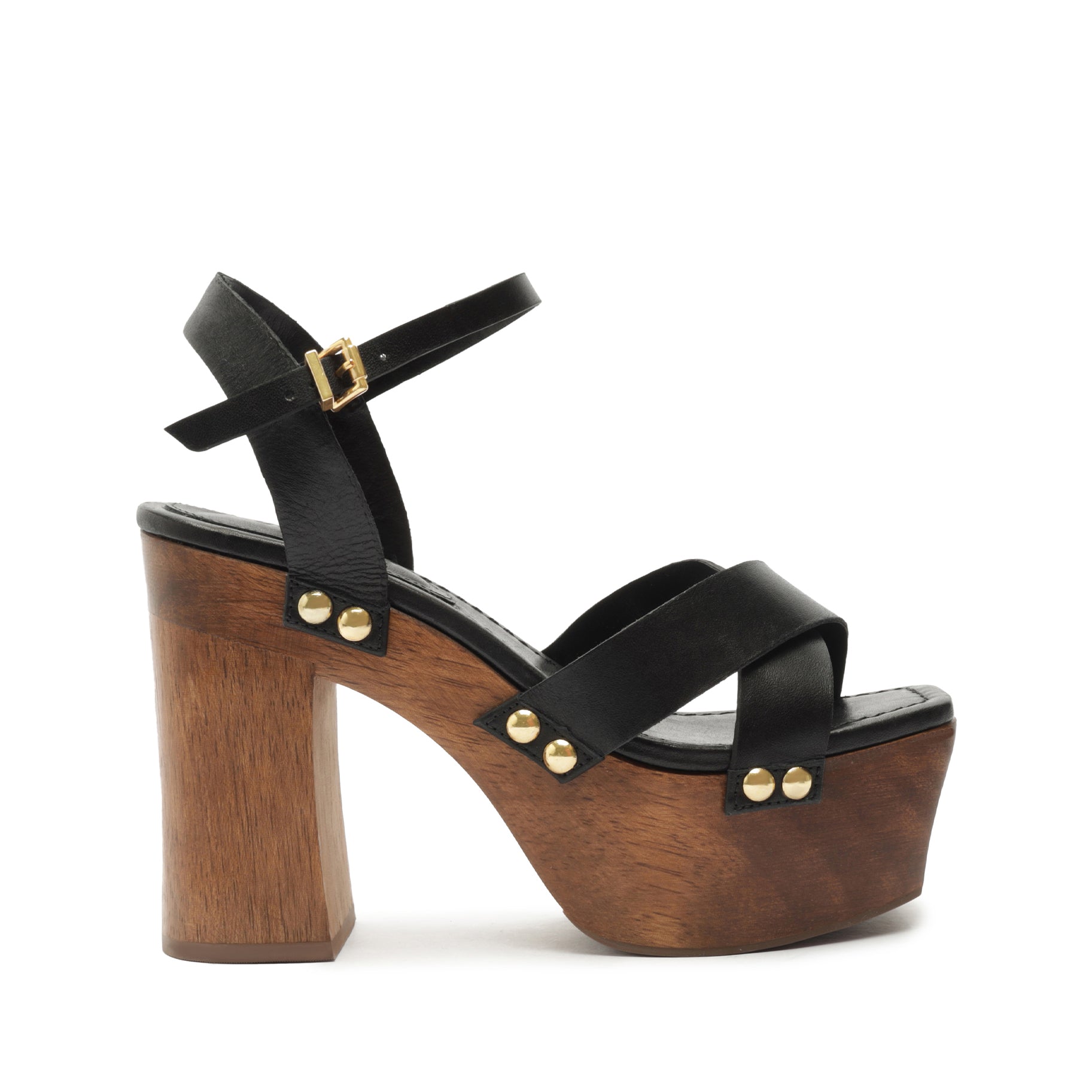 Gaylah Leather Sandal Spring 23 5 Black / Gold Leather - Schutz Shoes