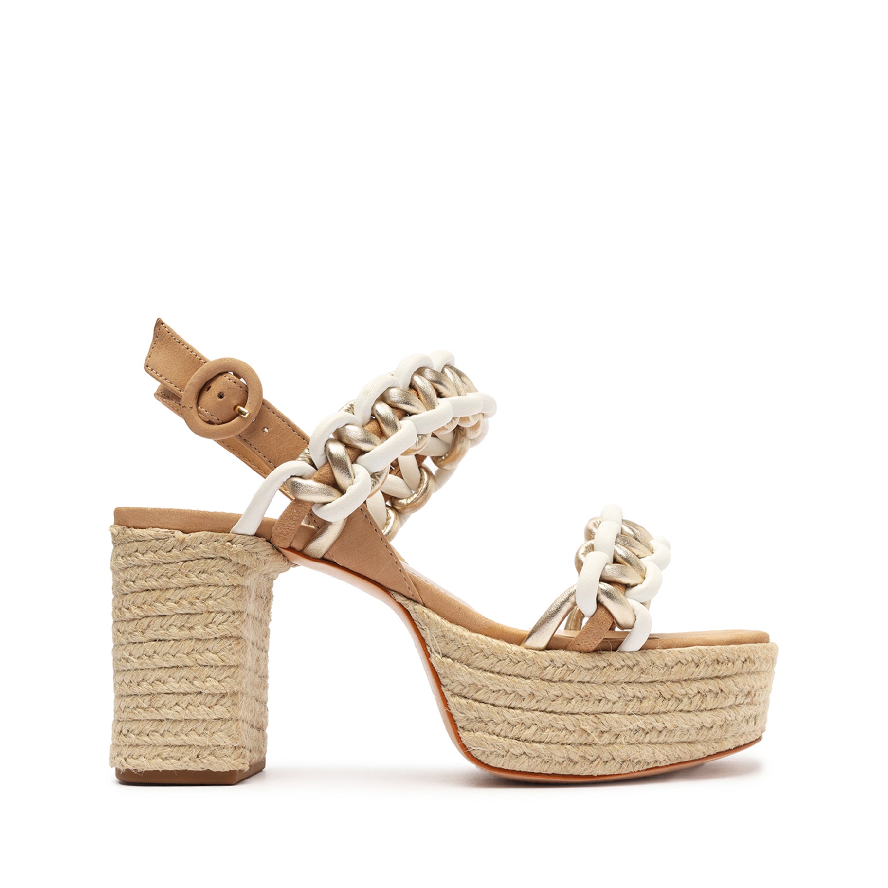 Juliet Plataform Suede & Leather Sandal Sandals OLD 5 Beige Suede & Metallic Leather - Schutz Shoes