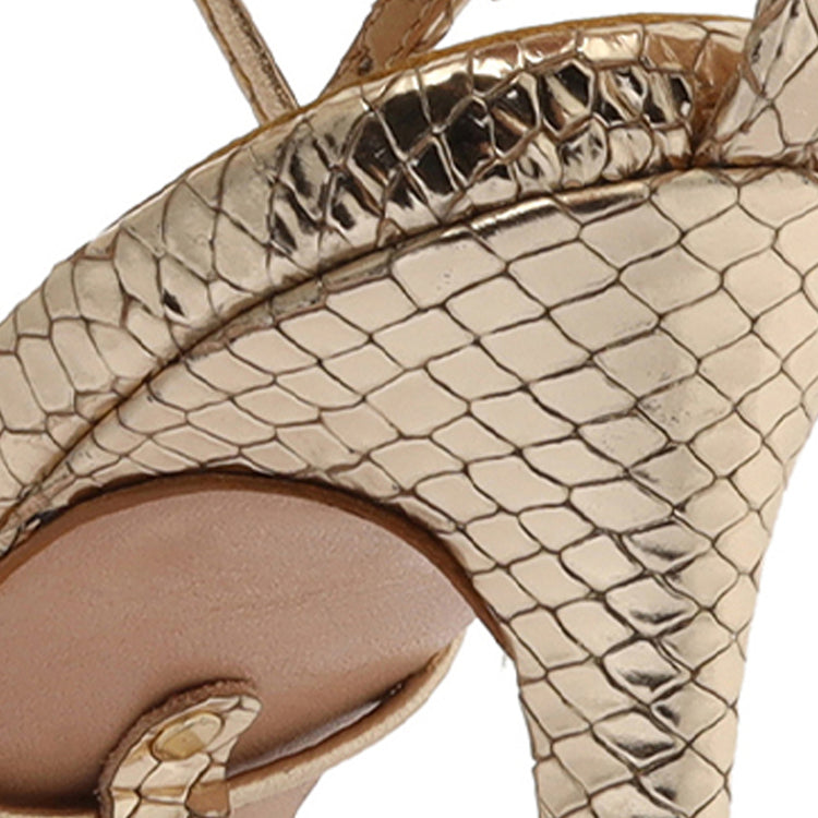 Vikki Metallic Leather Sandal Gold Metallic Snake-Embossed Leather