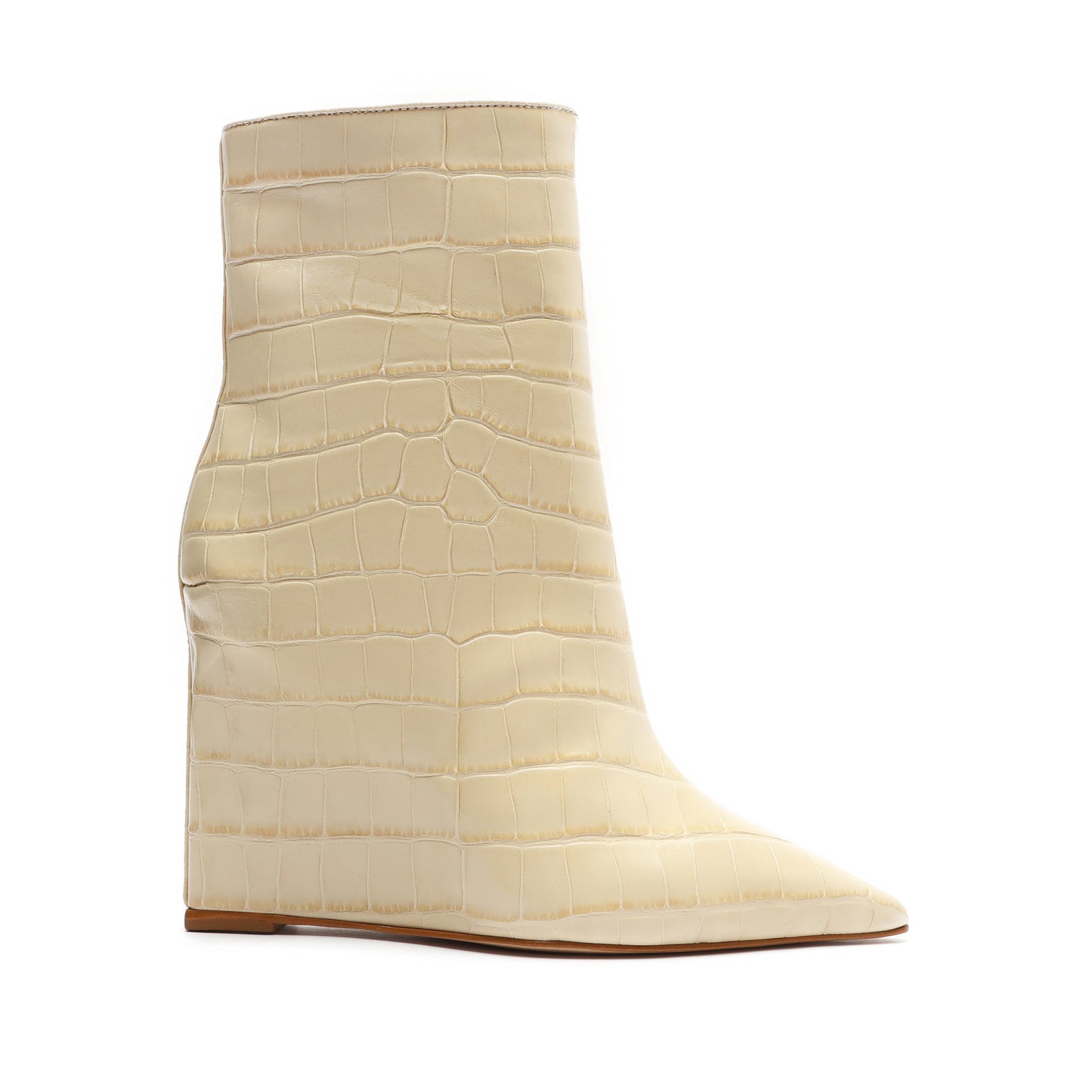 Asya Crocodile-Embossed Leather Bootie Booties OLD 5 Eggshell Crocodile-Embossed Leather - Schutz Shoes