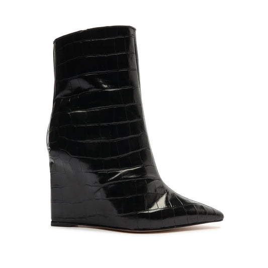 Asya Crocodile-Embossed Leather Bootie Booties OLD 5 Black Crocodile-Embossed Leather - Schutz Shoes