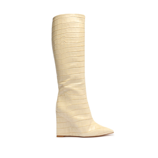 Asya Up Crocodile-Embossed Leather Boot Boots OLD 5 Eggshell Crocodile-Embossed Leather - Schutz Shoes