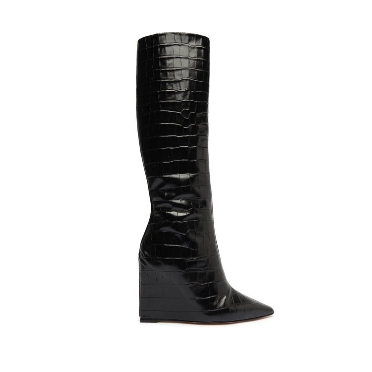Asya Up Crocodile-Embossed Leather Boot Boots Bets-CO 5 Black Crocodile-Embossed Leather - Schutz Shoes