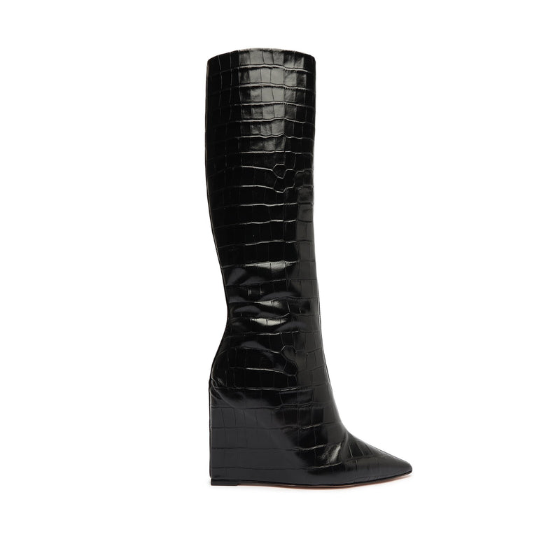 Asya Up Crocodile-Embossed Leather Boot Boots OLD 5 Black Crocodile-Embossed Leather - Schutz Shoes