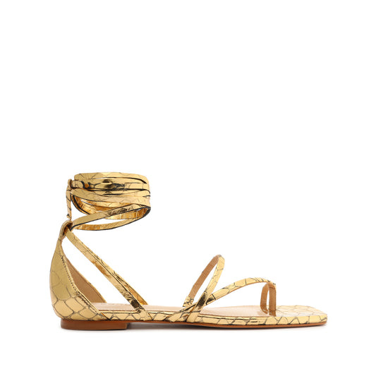 Lily Metallic Flat Sandal Flats OLD 5 Gold Metallic Crocodile-Embossed Leather - Schutz Shoes