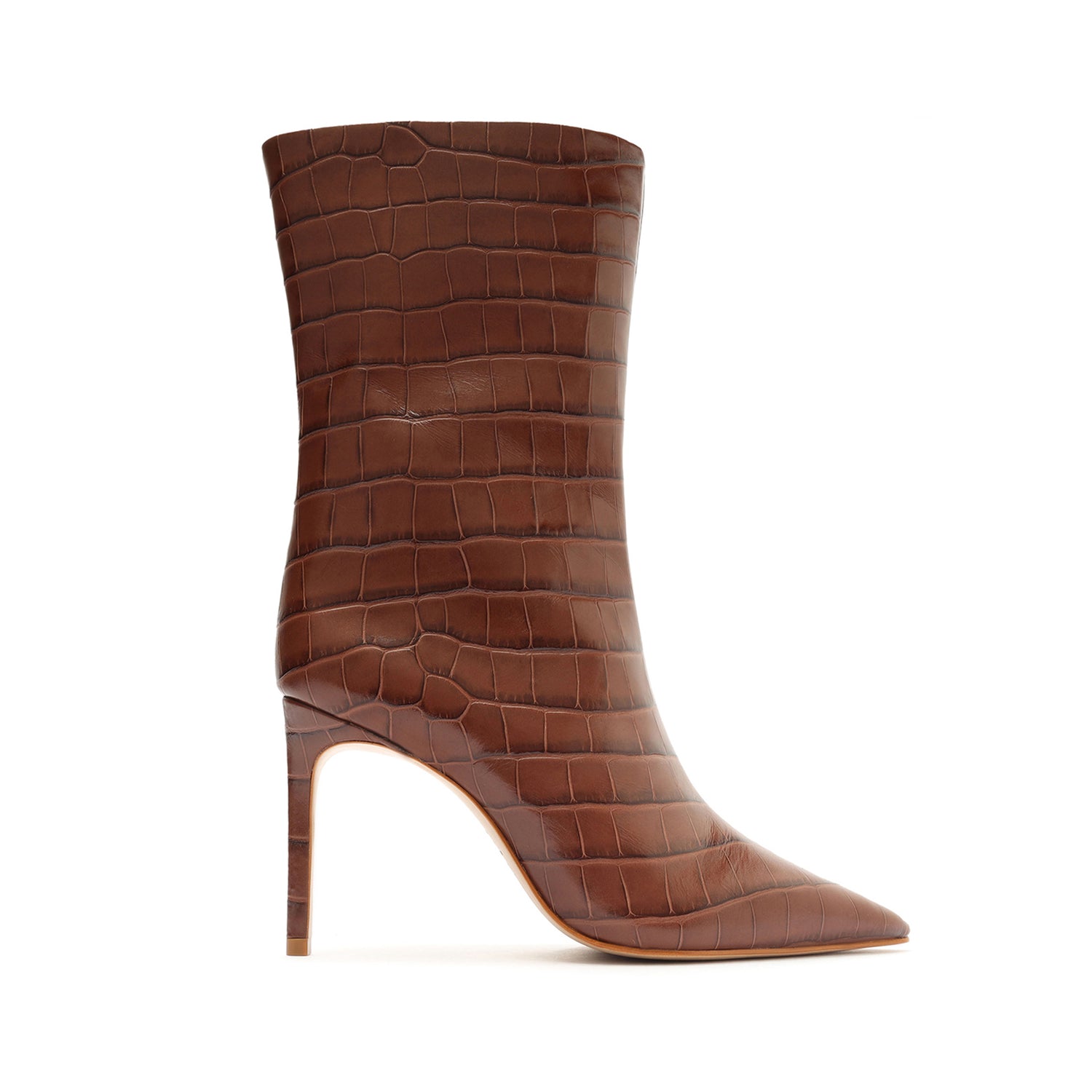 Mary Crocodile Embossed Leather Bootie Booties Pre Fall 22 5 New Cognac Crocodile Embossed Leather - Schutz Shoes