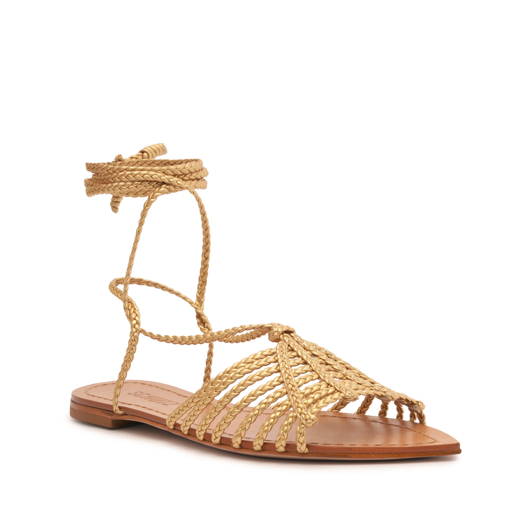 Adele Metallic Leather Sandal Flats Spring 23    - Schutz Shoes