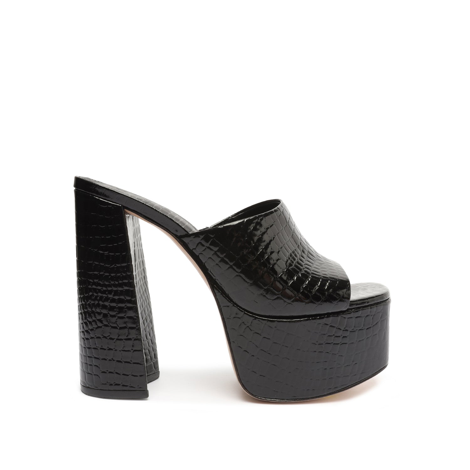 Darah Crocodile-Embossed Leather Sandal Sandals Spring 22 5 Black Crocodile-Embossed Leather - Schutz Shoes