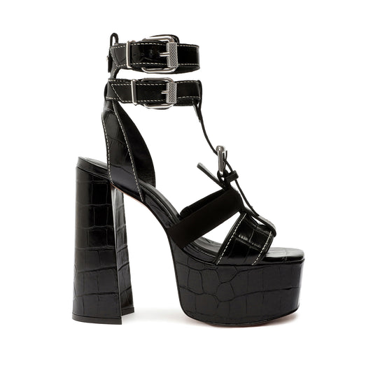 Chantelle Platform Crocodile-Embossed Leather Sandal Sandals OLD 5 Black Crocodile-Embossed Leather - Schutz Shoes