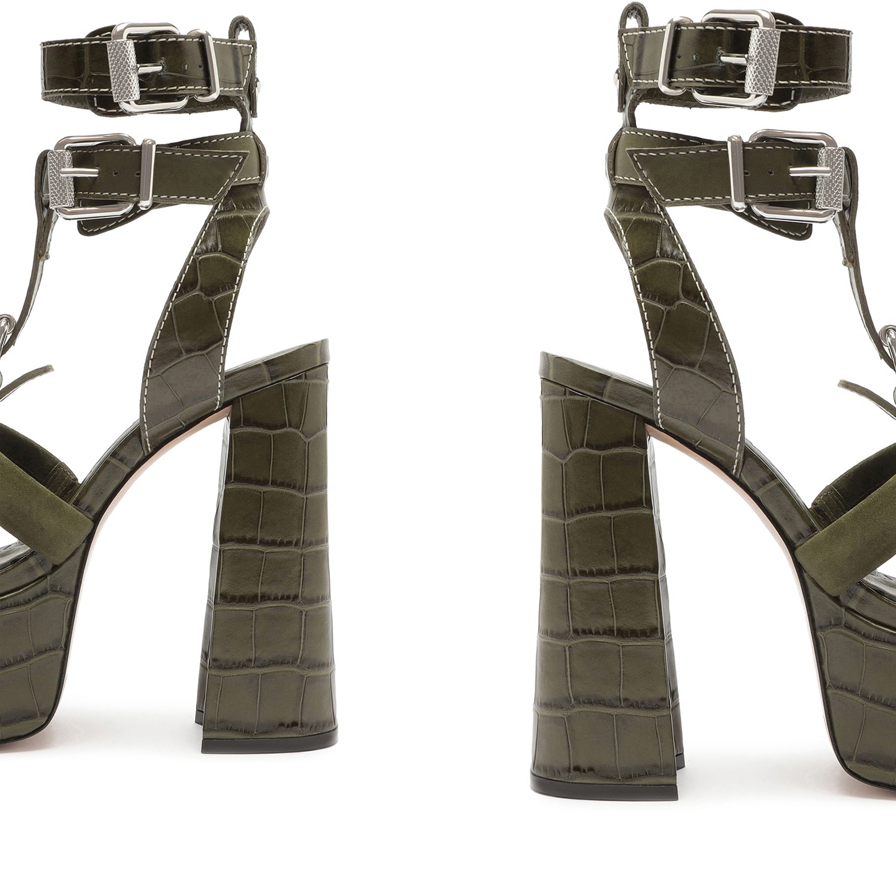 Chantelle Platform Crocodile-Embossed Leather Sandal Sandals OLD    - Schutz Shoes