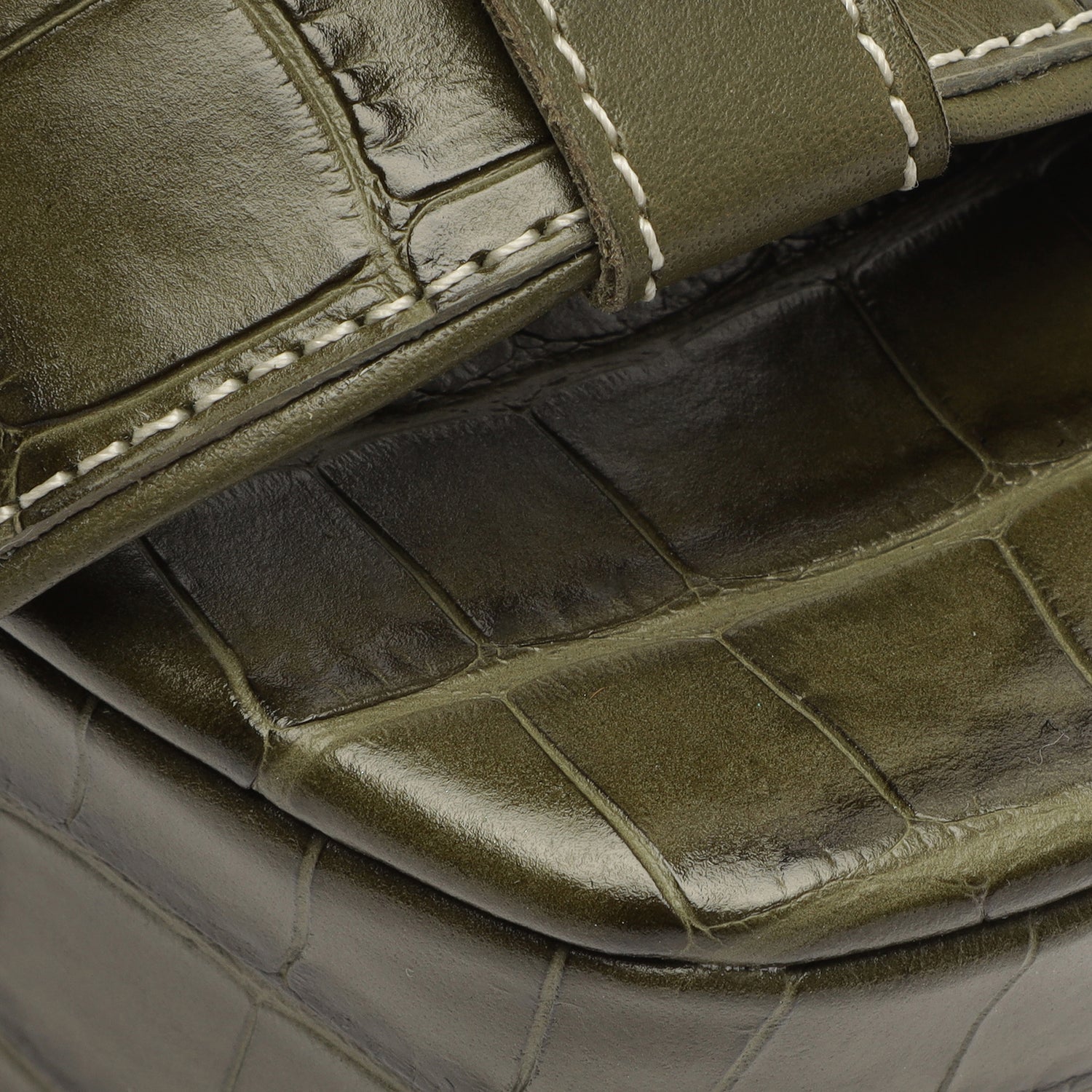 Chantelle Platform Crocodile-Embossed Leather Sandal Military Green Crocodile-Embossed Leather