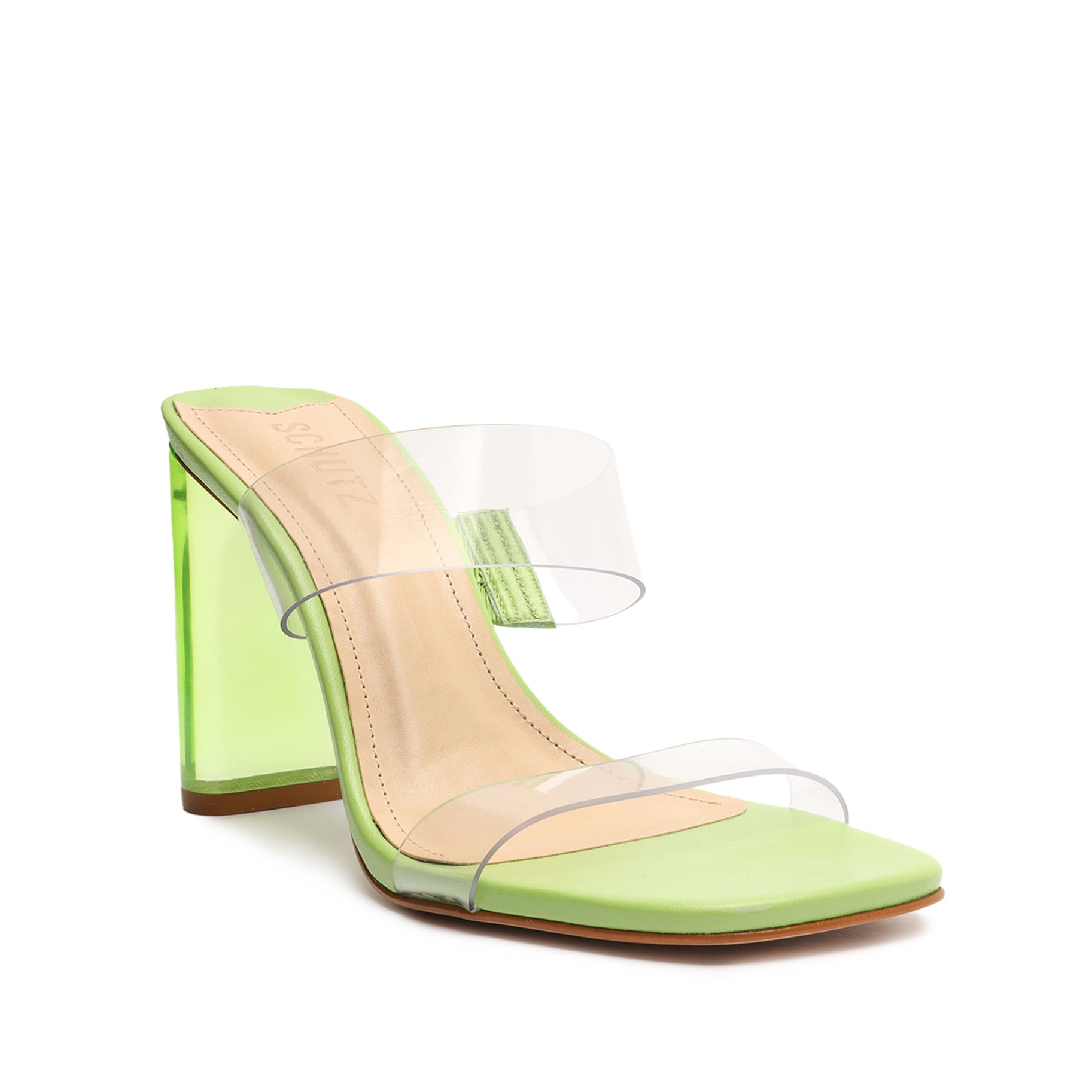 Schutz Ariella Acrylic Sandal 5.5 Lime Green Nappa Leather Vinyl