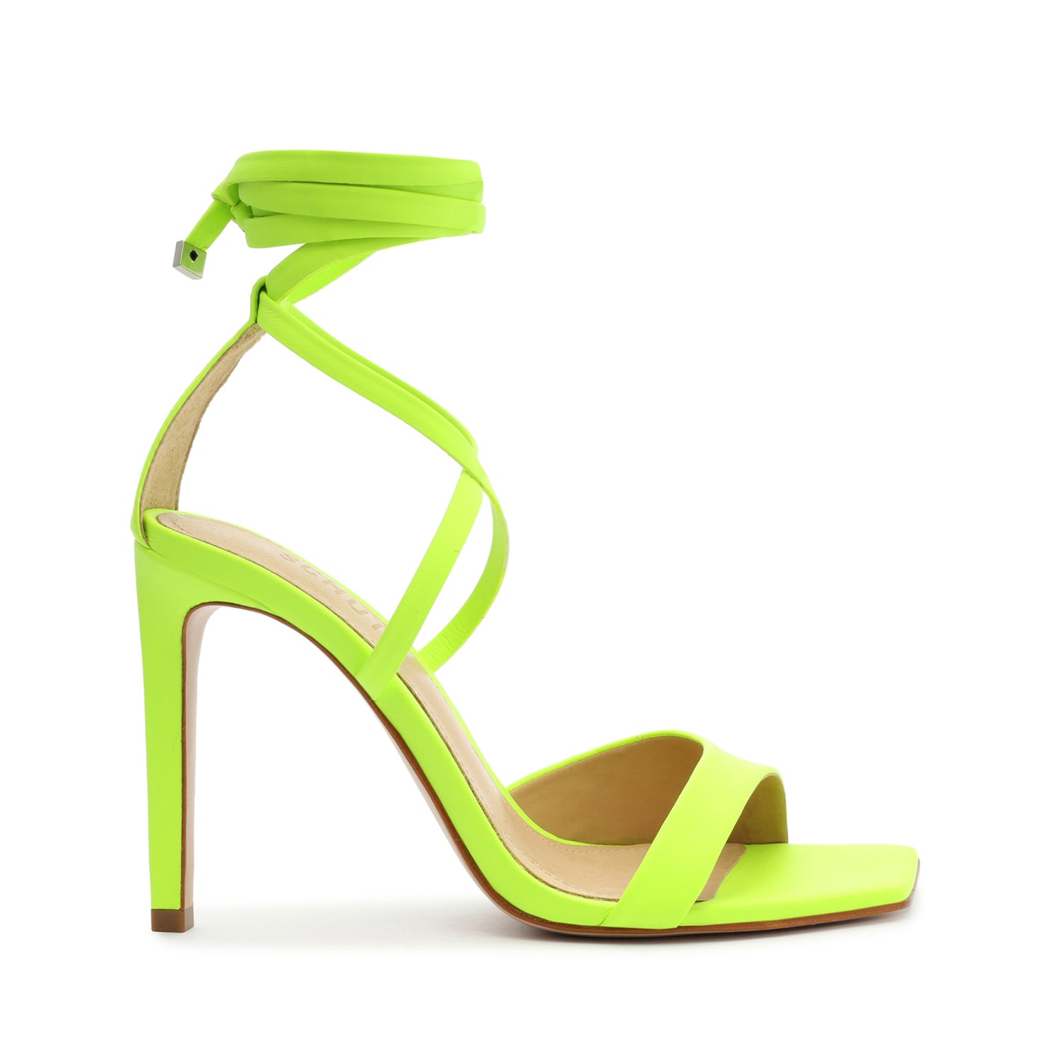 Square Toe Women Slides Lime Straps Sandals High Heel Slippers