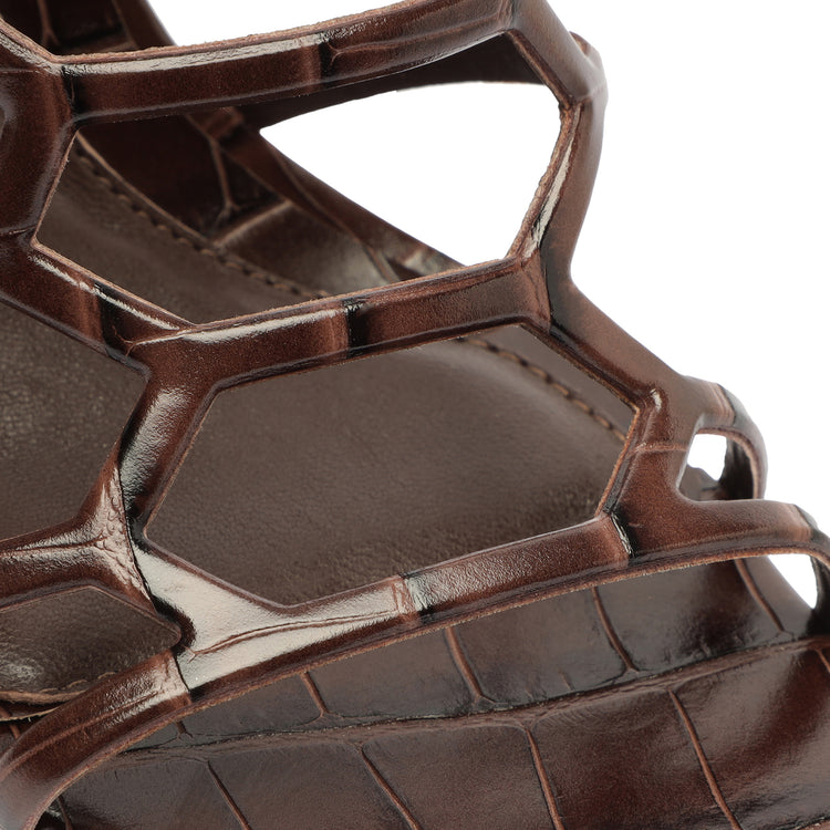 Julianna Crocodile-Embossed Leather Sandal Dark Chocolate Crocodile-Embossed Leather