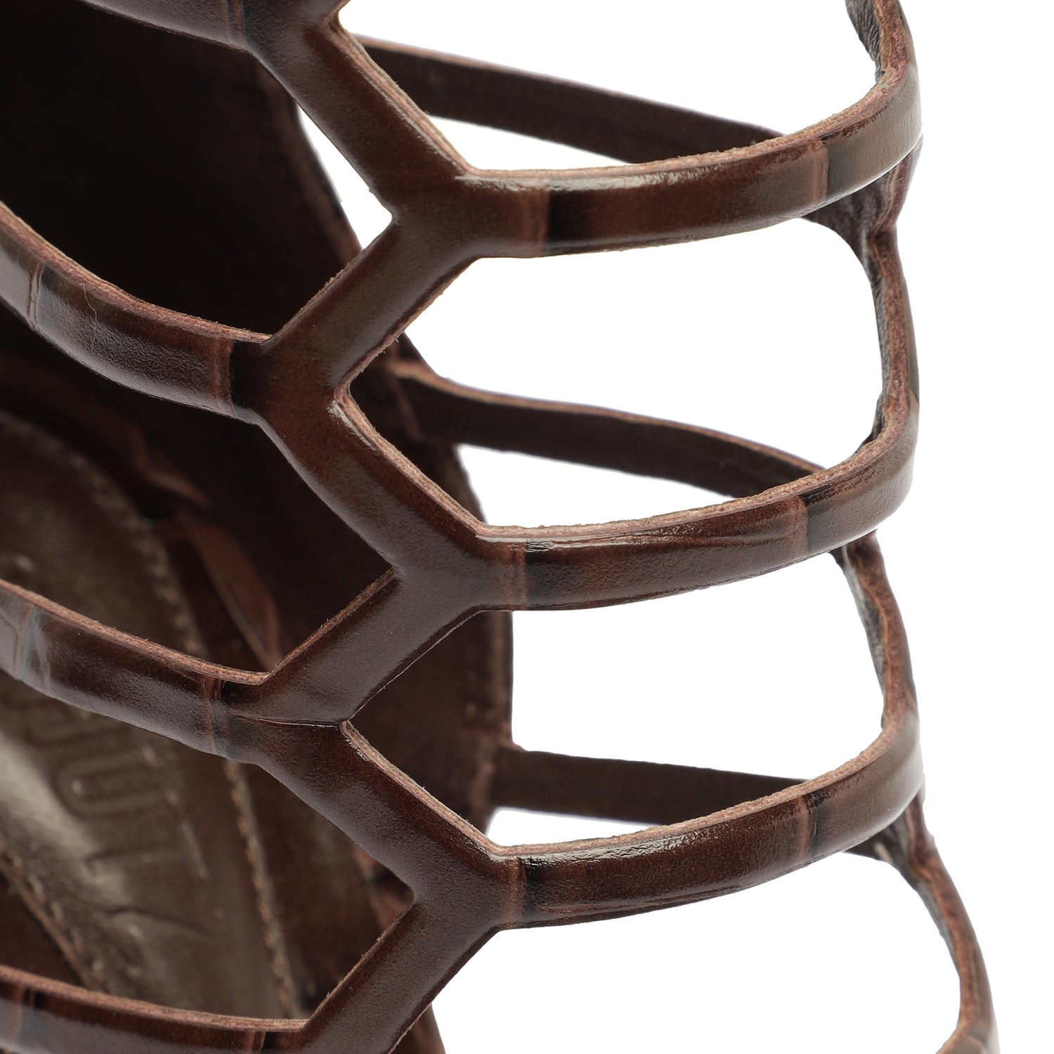 Julianna Crocodile-Embossed Leather Sandal Dark Chocolate Crocodile-Embossed Leather