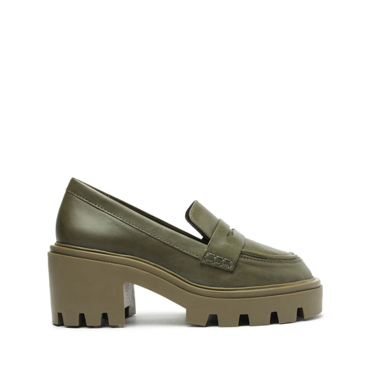 Viola Tractor Leather Flat Flats PRE FALL 23 5 Military Green Leather - Schutz Shoes