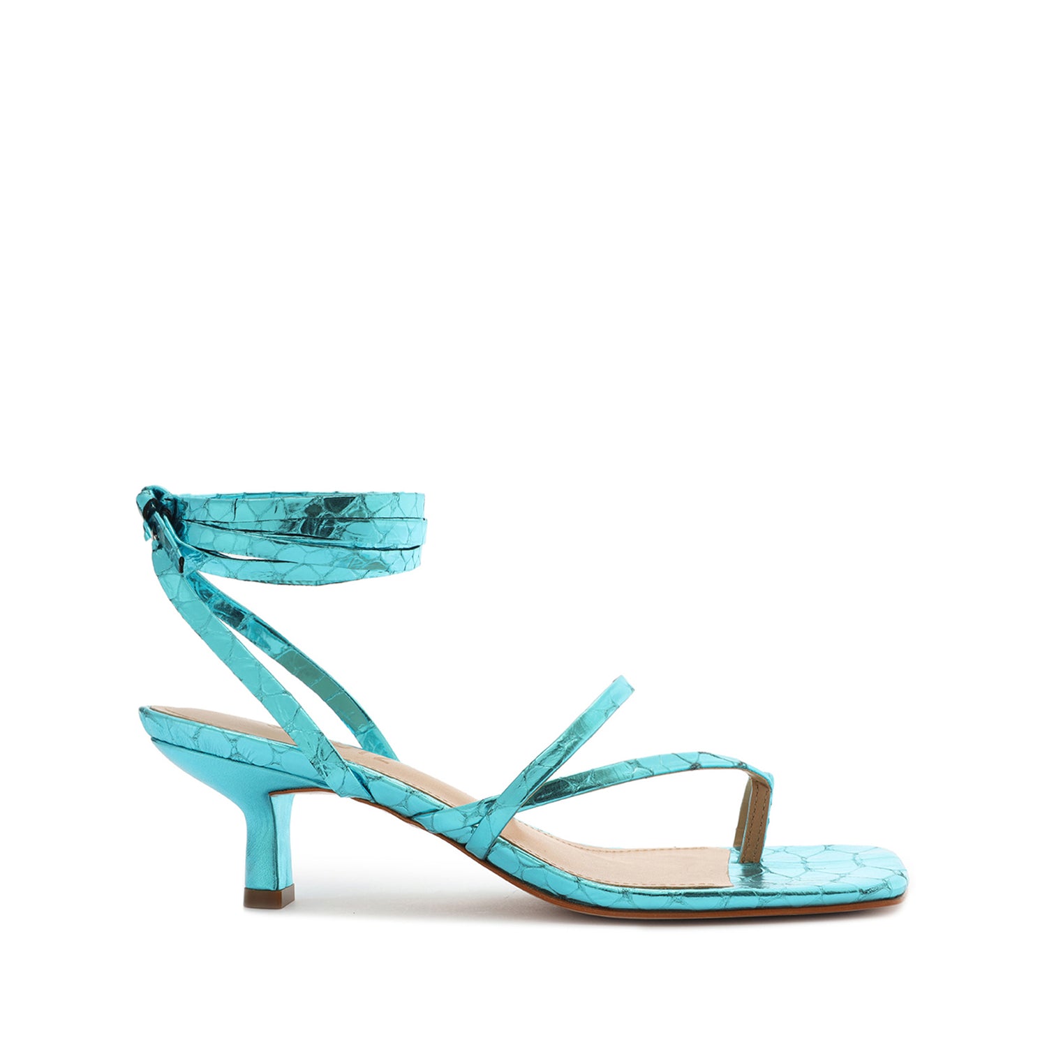 Lily Mid Metallic Sandal Sandals Sale 5 Turquoise Metallic Crocodile-Embossed Leather - Schutz Shoes