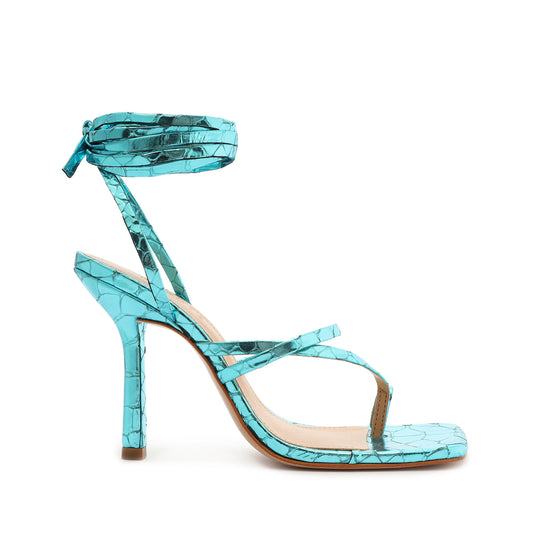 Lily Metallic Leather Sandal Sandals OLD 5 Turquoise Metallic Crocodile-Embossed Leather - Schutz Shoes