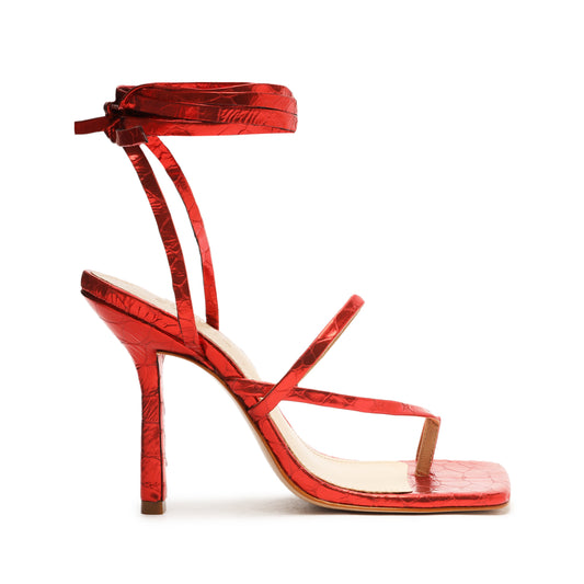 Lily Metallic Crocodile-Embossed Leather Sandal Sandals Sale 5 Red Metallic Crocodile-Embossed Leather - Schutz Shoes