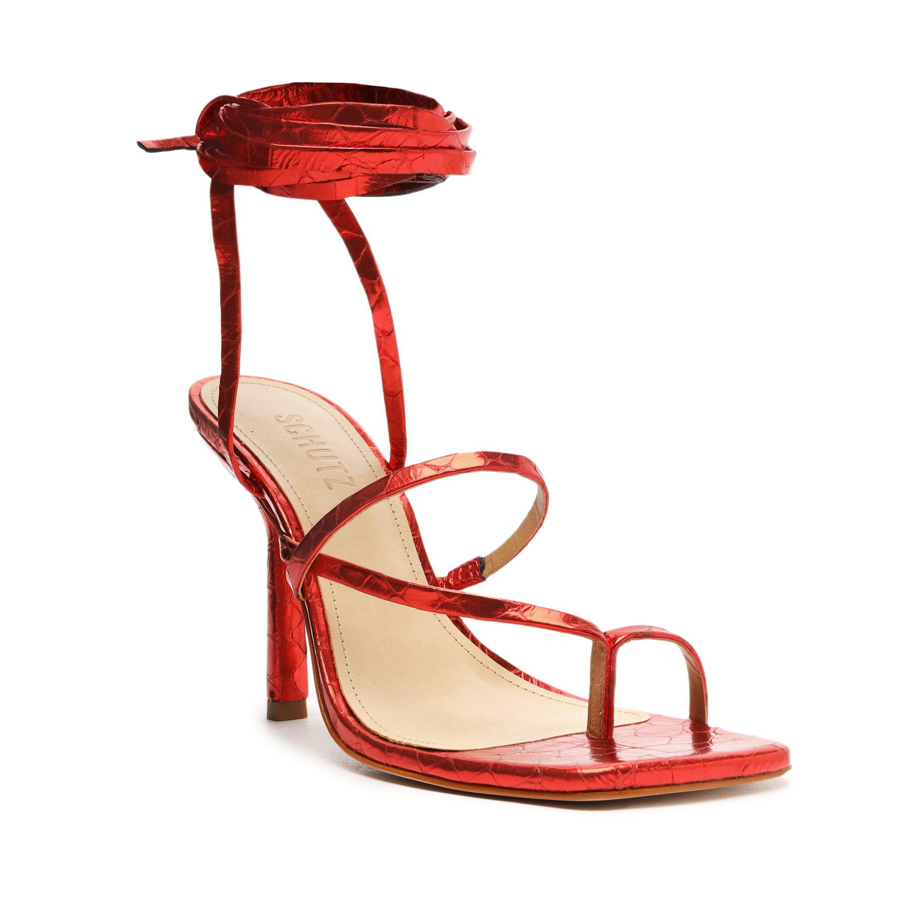 Lily Metallic Crocodile-Embossed Leather Sandal Sale - Schutz Shoes