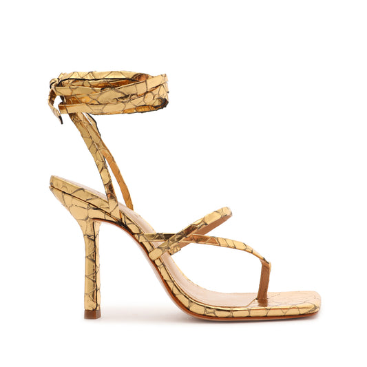 Lily Metallic Leather Sandal Sandals Sale 5 Gold Metallic Crocodile-Embossed Leather - Schutz Shoes