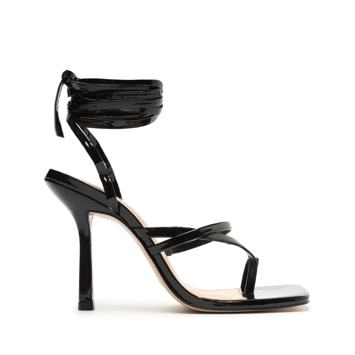 FAUX PATENT LEATHER HIGH HEEL SANDALS - Black