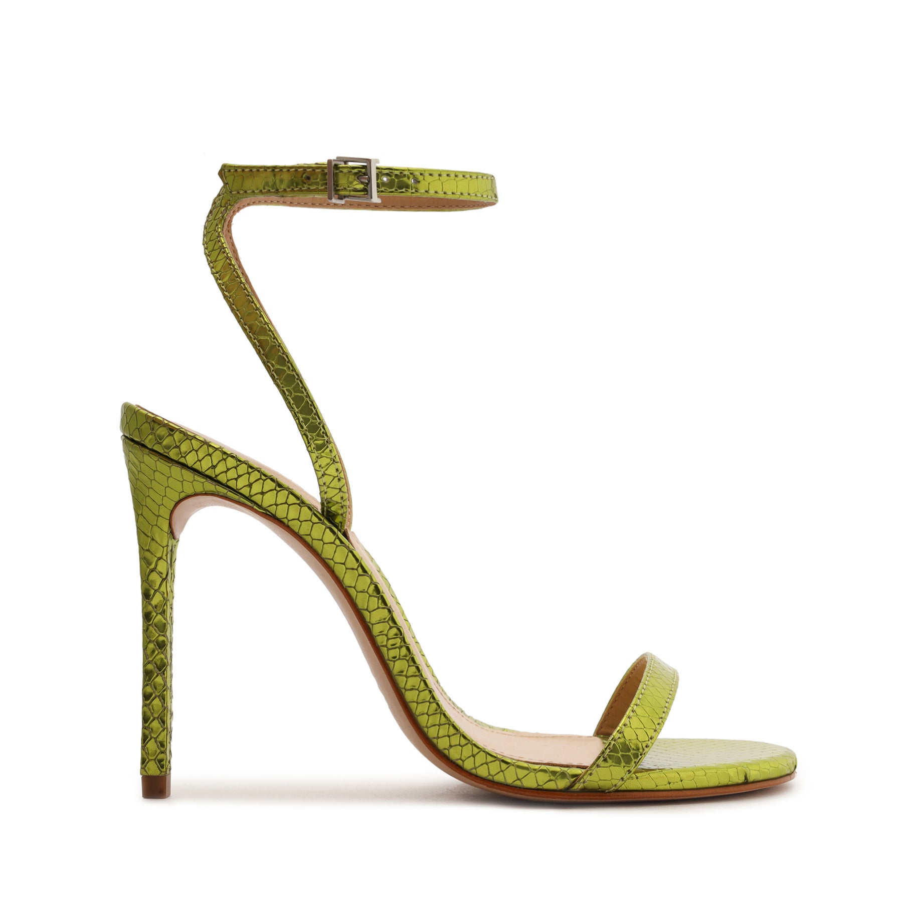 Joenn Metallic Snake-Embossed Leather Sandal Sandals Pre Fall 22 5 Green Yellow Metallic Snake-Embossed Leather - Schutz Shoes