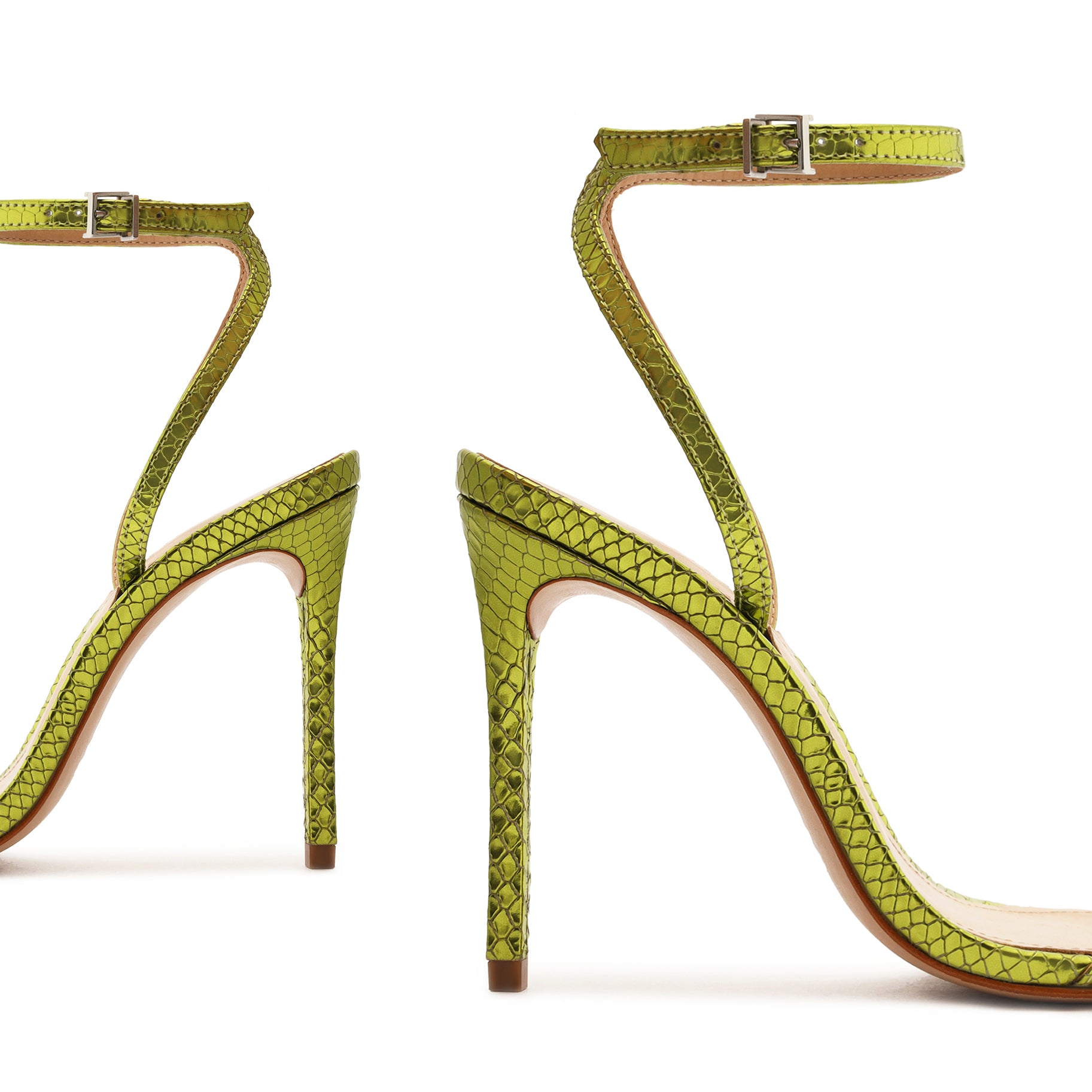 Joenn Metallic Snake-Embossed Leather Sandal Sandals Pre Fall 22    - Schutz Shoes