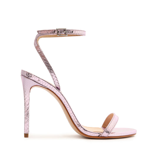 Joenn Metallic Leather Sandal Sandals Pre Fall 22 5 Pink Metallic Snake-Embossed Leather - Schutz Shoes