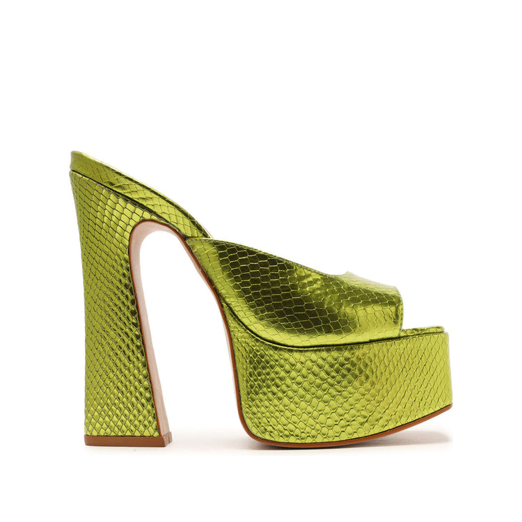 Andrina Metallic Snake-Embossed Leather Sandal Sandals Fall 22 5 Green Yellow Metallic Snake-Embossed Leather - Schutz Shoes