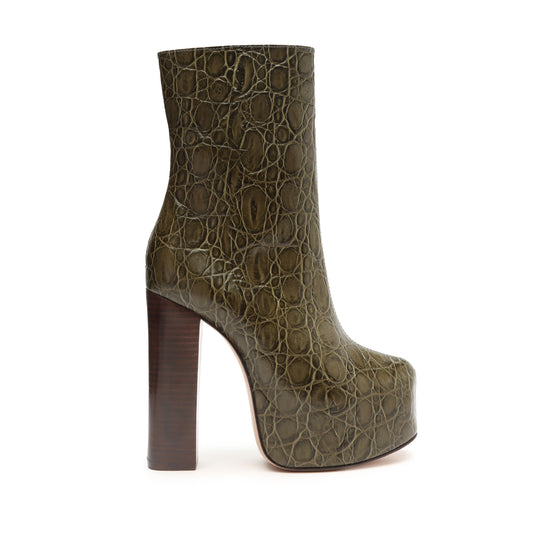 Leighton Crocodile-Embossed Leather Bootie Booties OLD 5 Military Green Crocodile-Embossed Leather - Schutz Shoes