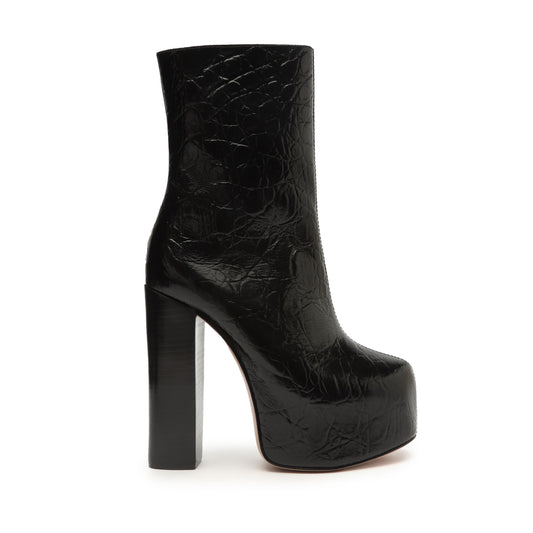 Leighton Crocodile-Embossed Leather Bootie Booties OLD 5 Black Crocodile-Embossed Leather - Schutz Shoes