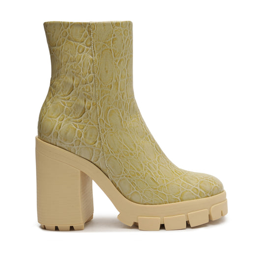 Gwendoline Crocodile-Embossed Leather Bootie Booties Fall 22 5 Almond Buff Crocodile-Embossed Leather - Schutz Shoes