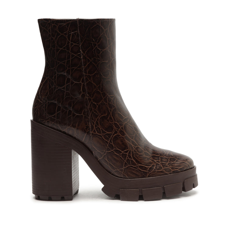 Gwendoline Crocodile-Embossed Leather Bootie Booties Fall 22 5 New Bison Crocodile-Embossed Leather - Schutz Shoes