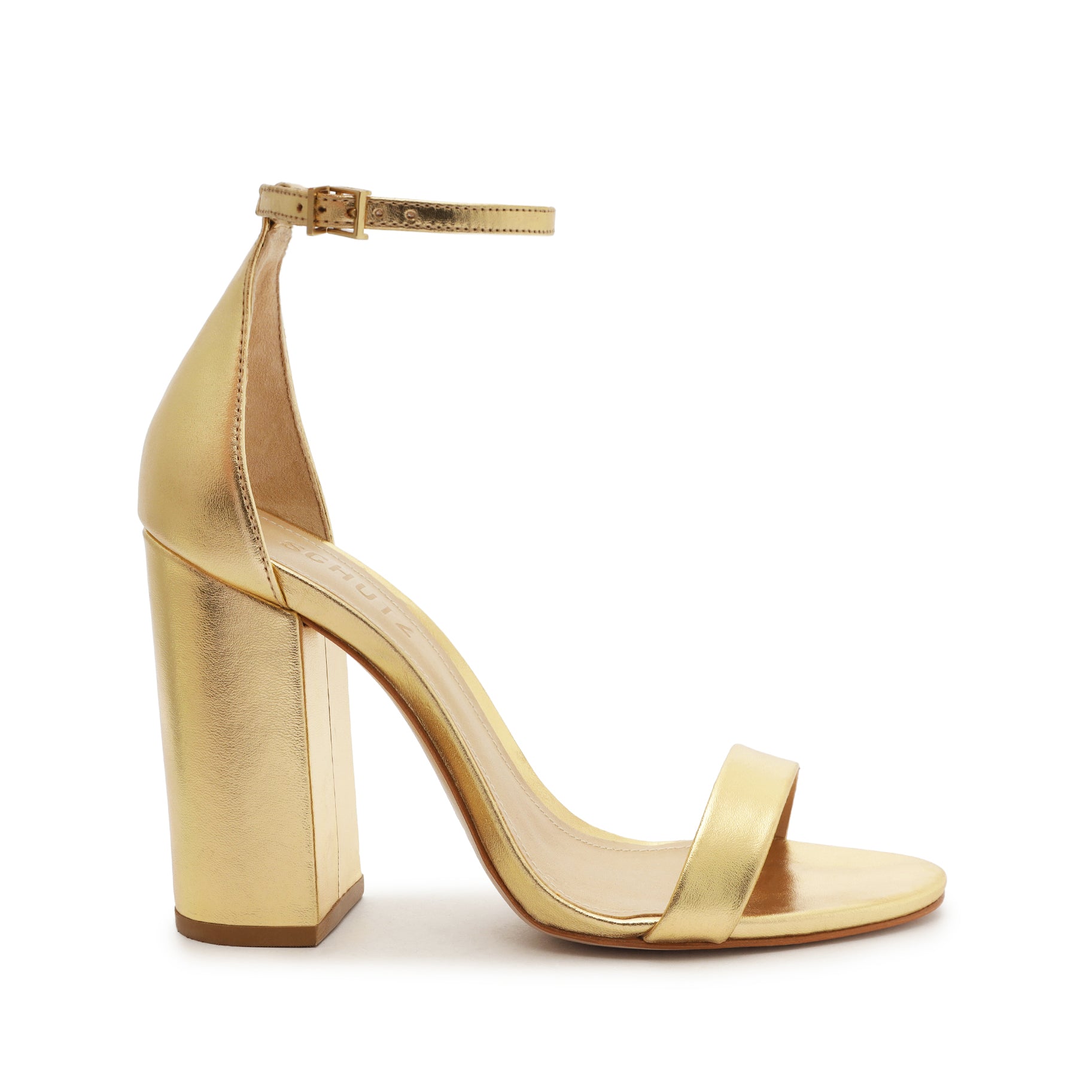 Cadey Lee Block Metallic Leather Sandal Sandals OLD 5 Gold Metallic Leather - Schutz Shoes