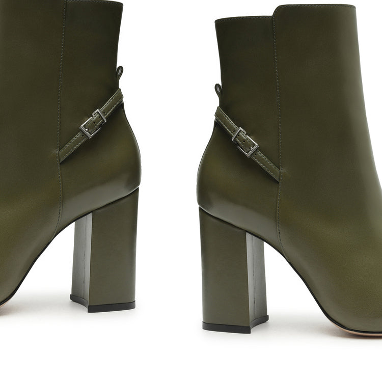 Christine Nappa Leather Bootie Military Green Nappa Leather