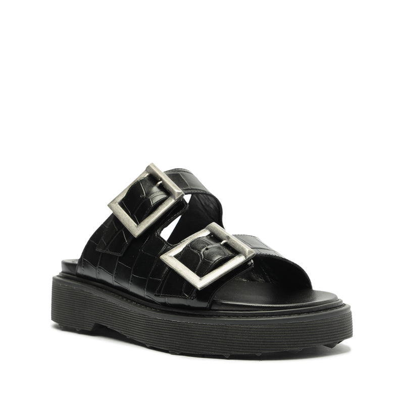 Nola Crocodile-Embossed Leather Sandal Flats Pre Fall 23    - Schutz Shoes