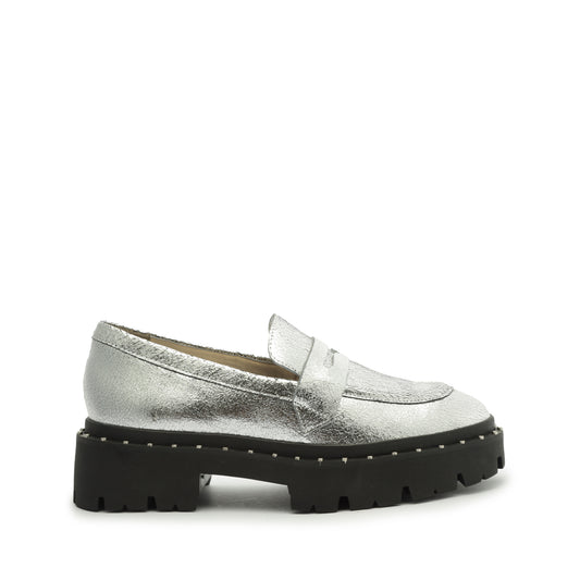 Christie Studs Crackled Leather Flats FALL 23 5 Silver Crackled Leather - Schutz Shoes