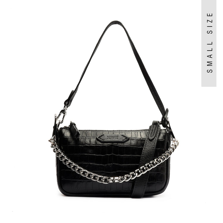 Crossbody Emmy Handbag Black Crocodile-Embossed Leather