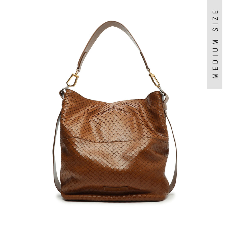 Mandy Snake-Embossed Leather Hobo Bag Handbags Sale O/S Dark Caramel Snake Embossed Leather - Schutz Shoes