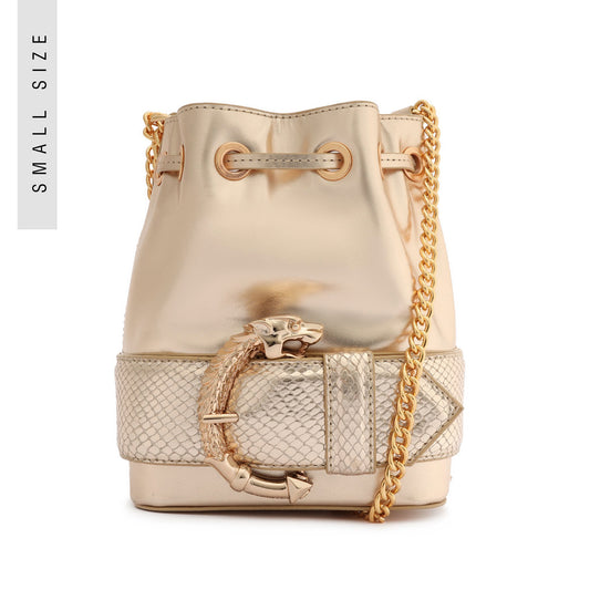 Mini Bucket Fierce Handbag Handbags OLD S Platina Gold Snake-Embossed Leather - Schutz Shoes