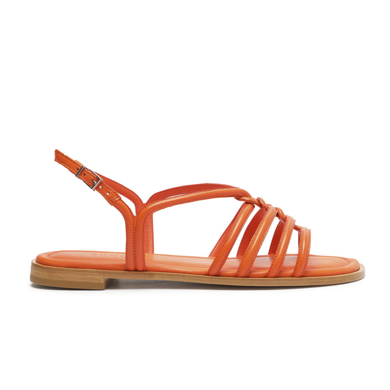 Octavia Calf Leather Sandal Flats Spring 23 5 Flame Orange Calf Leather - Schutz Shoes